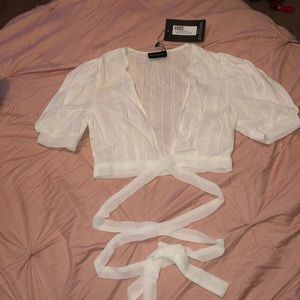 White Broderie Anglaise Tie Front Crop Top